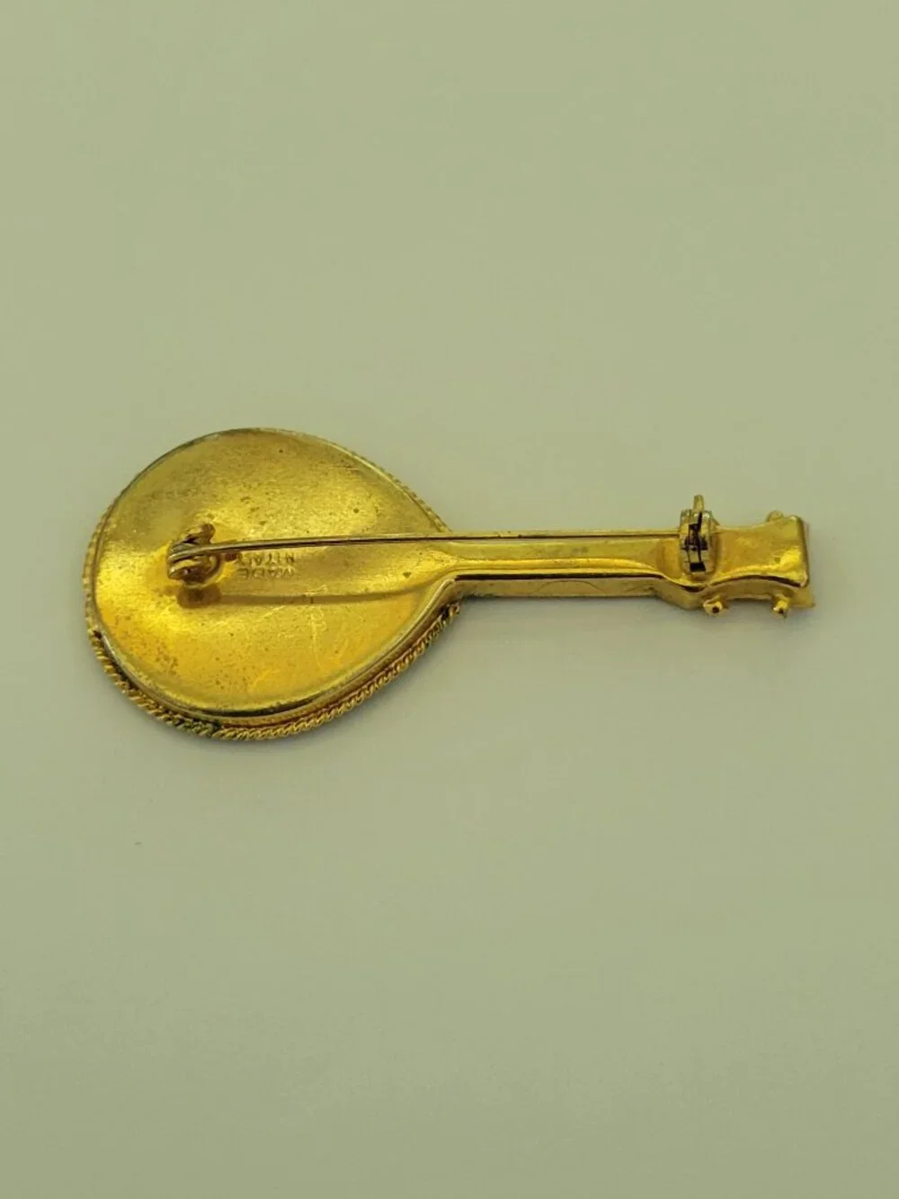 Vintage Micro Mosaic Guitar Mandolin Floral Brooch Pin Colorful Italian Art